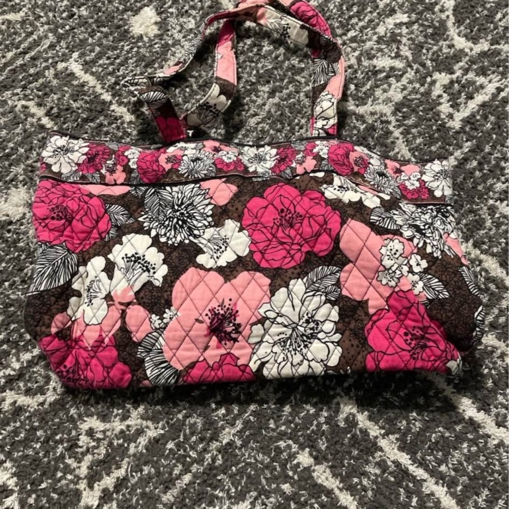 Floral Pink and White Quilted Tote Bag